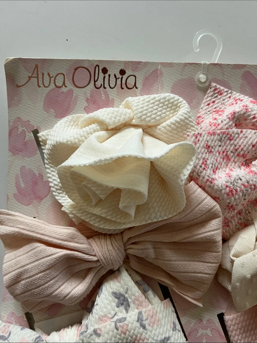 Girls Pink & Cream Bow and Flower Headband Set